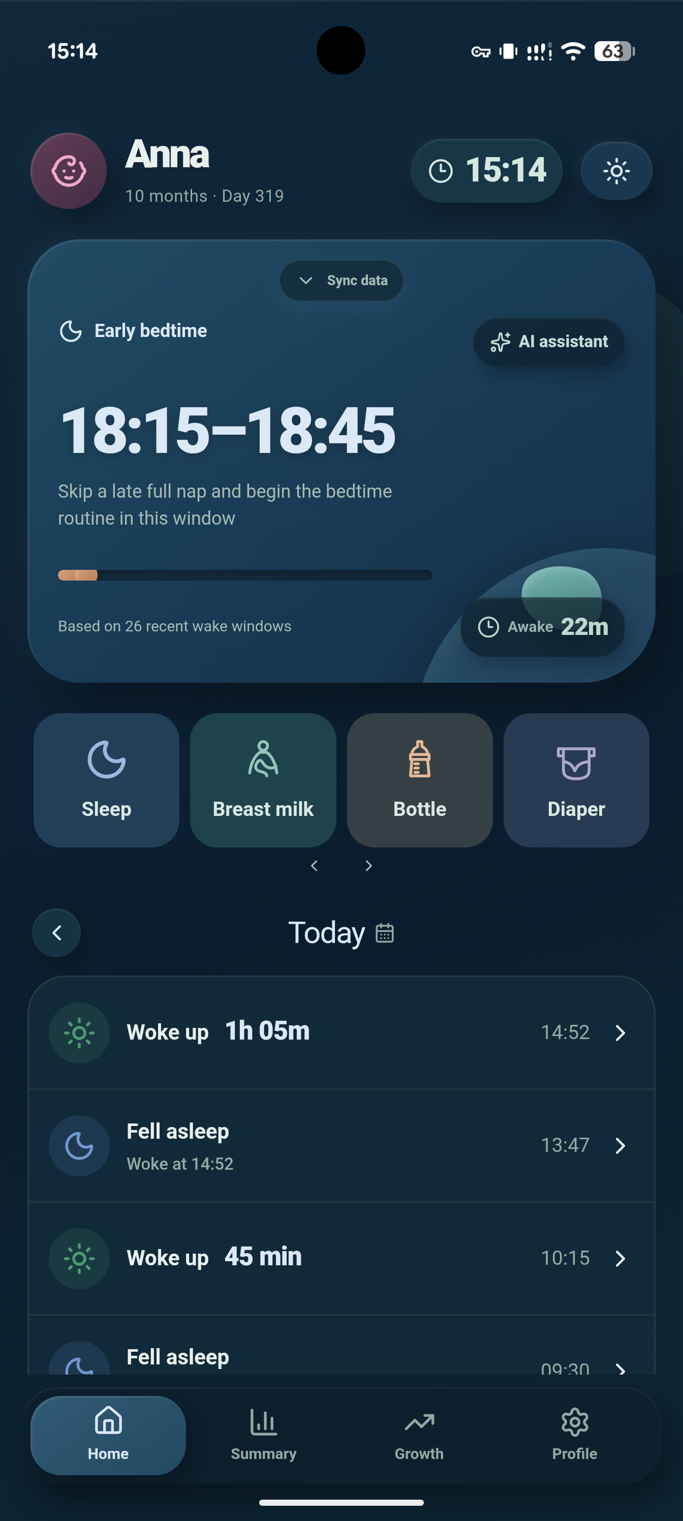 PipLog Night mode home screen